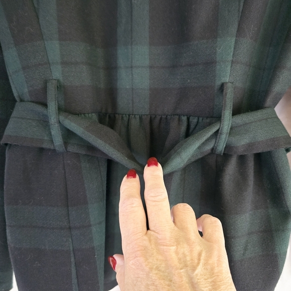 Chadwick Plaid Open Jacket Women Sz 14 Tartan Dark & Green Navy Belted Pleated - Picture 6 of 13